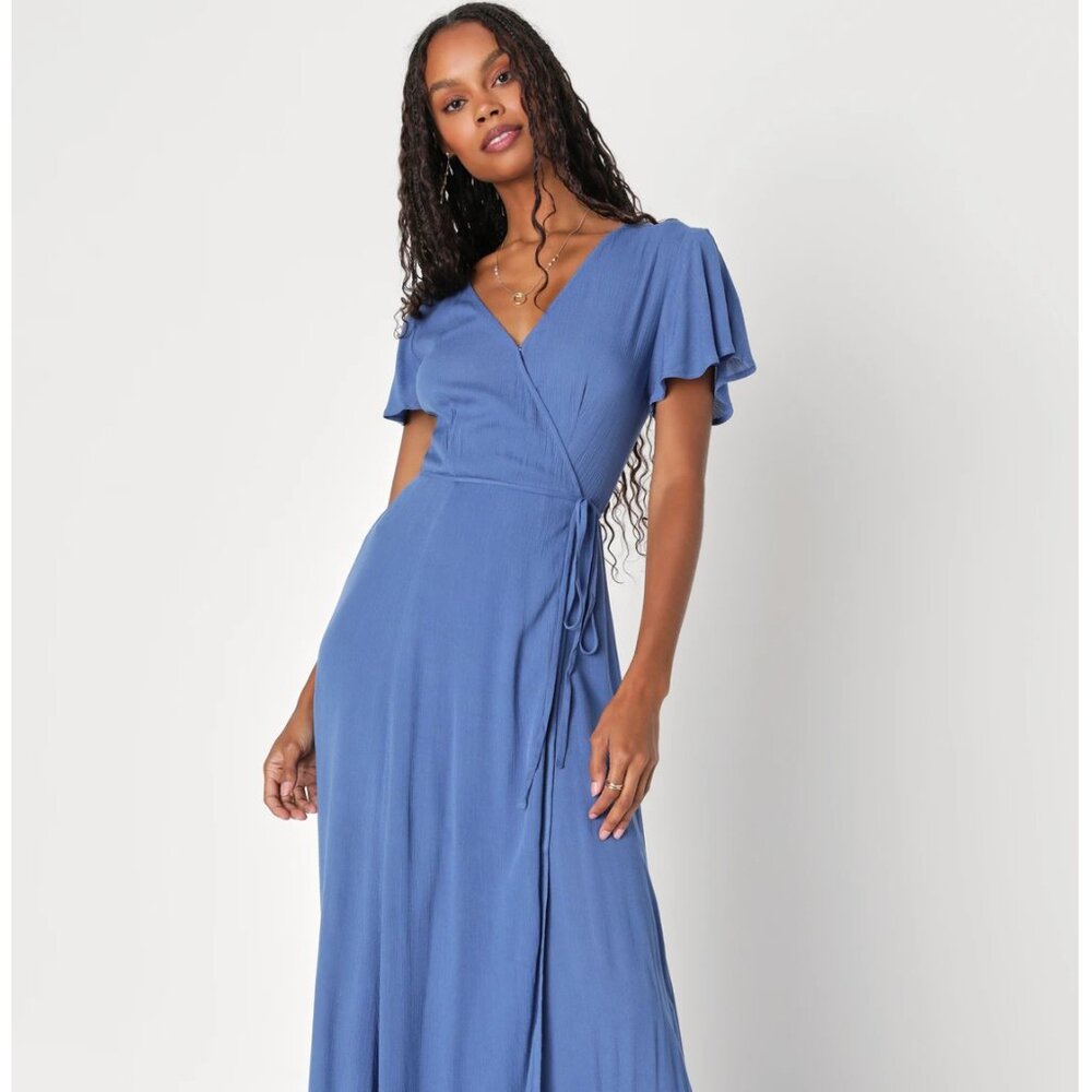 NWT Heart of Marigold Denim Blue Wrap Maxi Dress size L